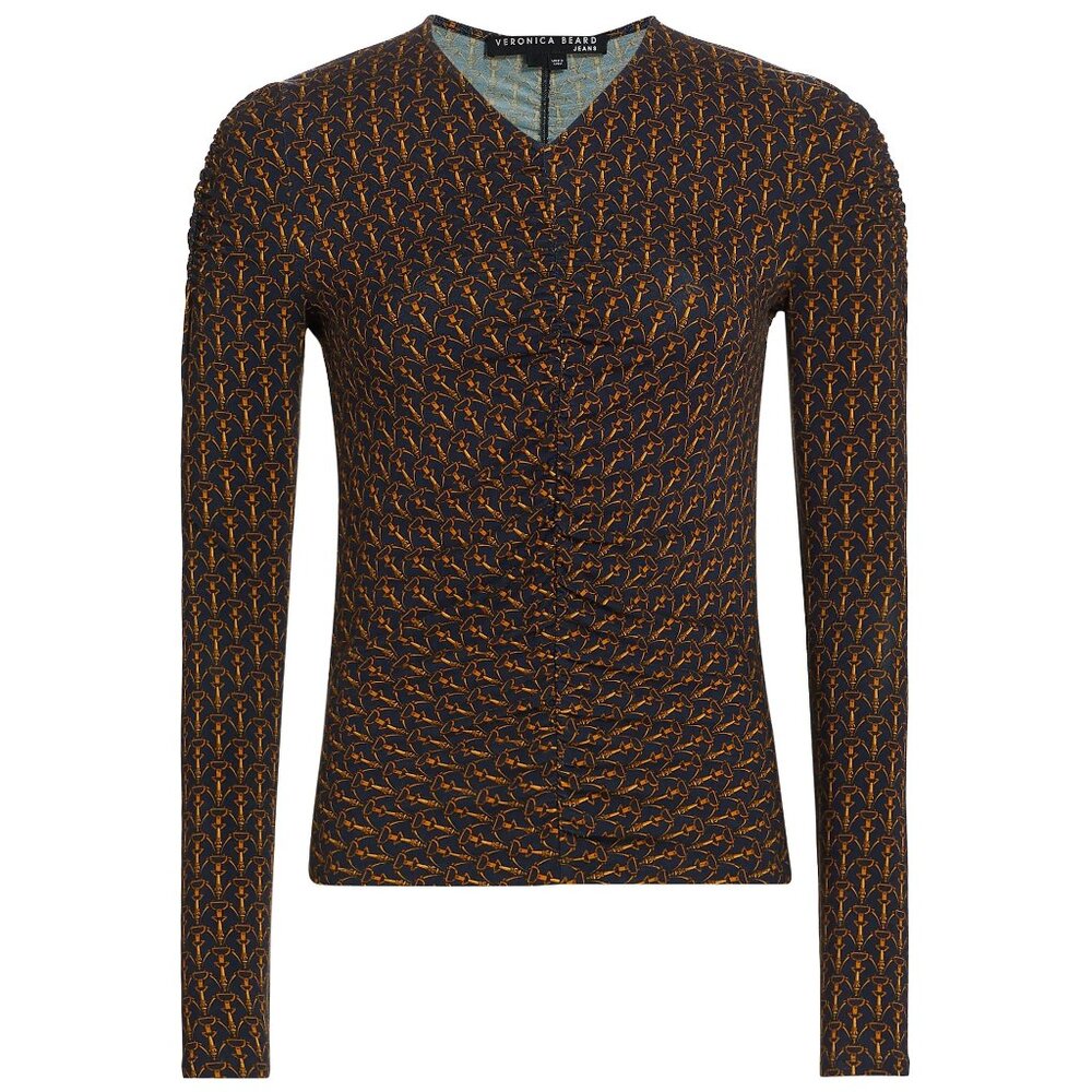 Veronica Beard Neeta gathered Long Sleeve Top in navy and gold NWT